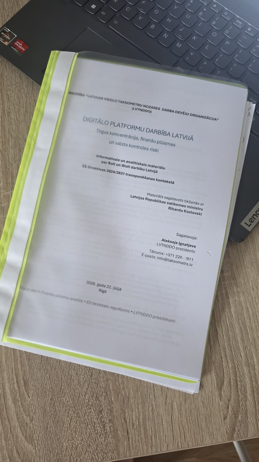 LVTNDDO sagatavotais materiāls par digitālo platformu darbību Latvijā, iesniegts satiksmes ministram